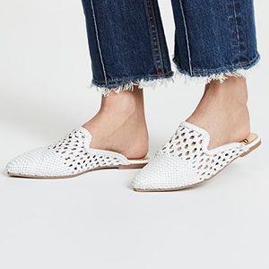 SAM EDELMAN NAVYA WHITE WOVEN LEATHER SLIDE MULES